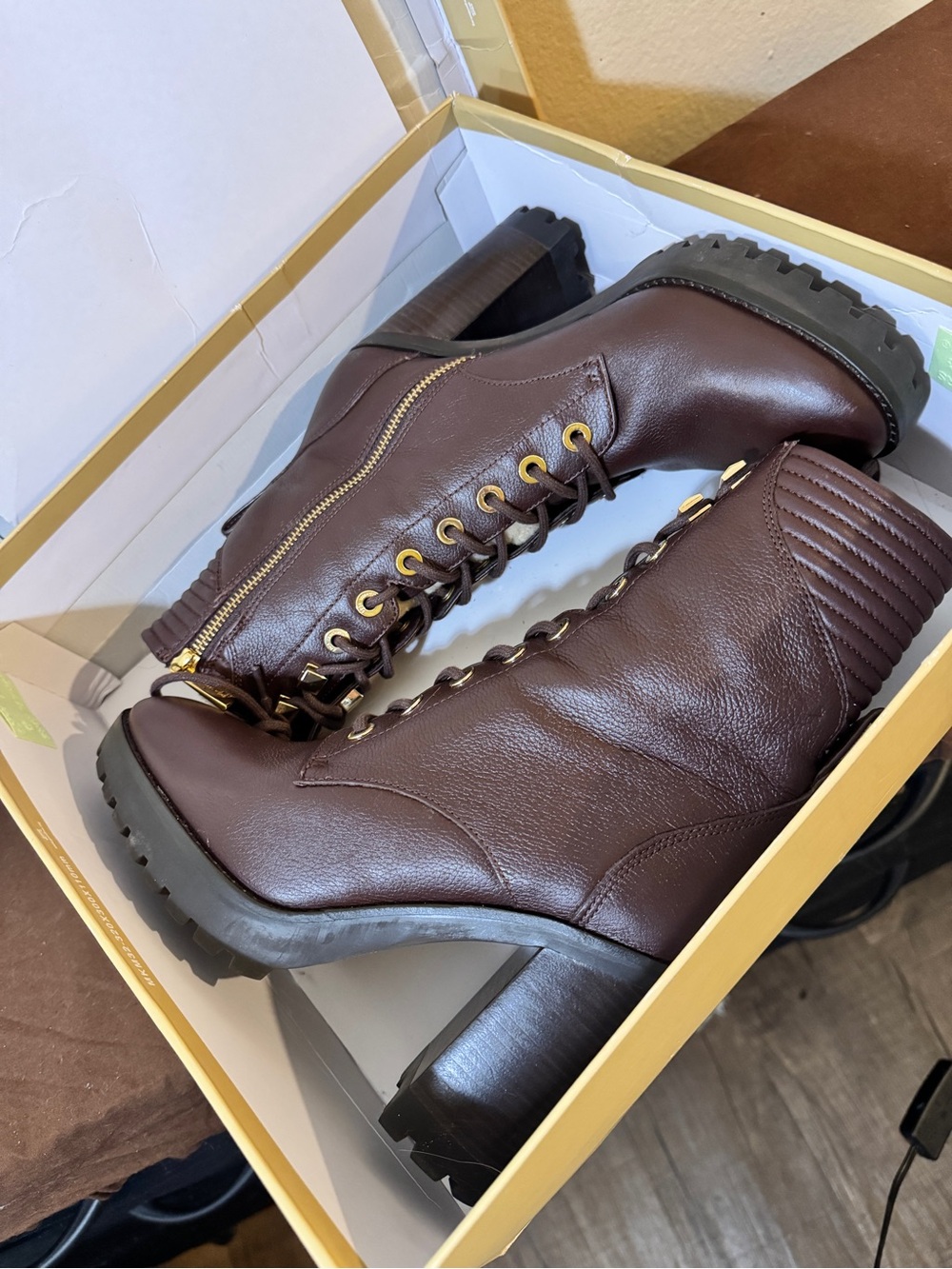 Michael Kors Dark Brown Lace-Up Block Heel Ankle Boots